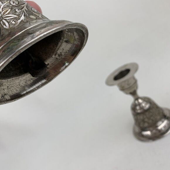 Vintage set of 2 Silver Candle stick‎ Holders ZY India World Gift Bell Shaped - Picture 9 of 10